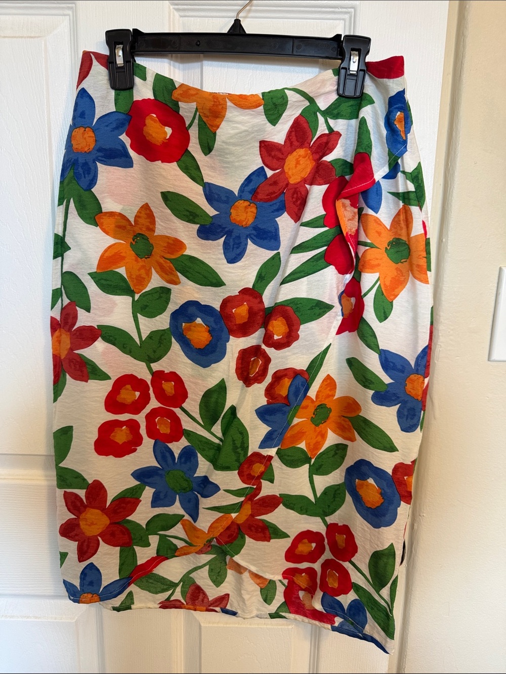 Skies Are Blue Floral Pencil Skirt in Red, Blue, Orange, Green on Cream